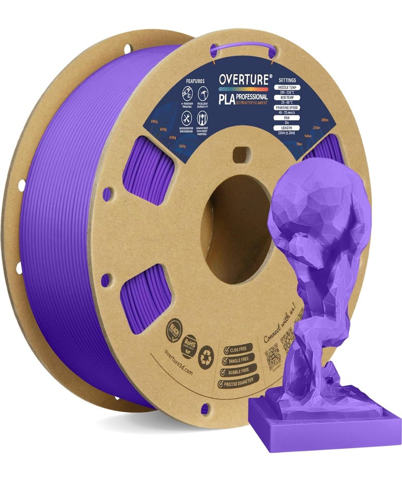 OVERTURE PLA Plus (PLA+) Filament 1.75mm, Stronger & More Durable, Professional Toughness 3D Printer Filament 1kg (2.2lbs), High Precision +/- 0.02mm, Tangle-Free (Purple) - Image 1